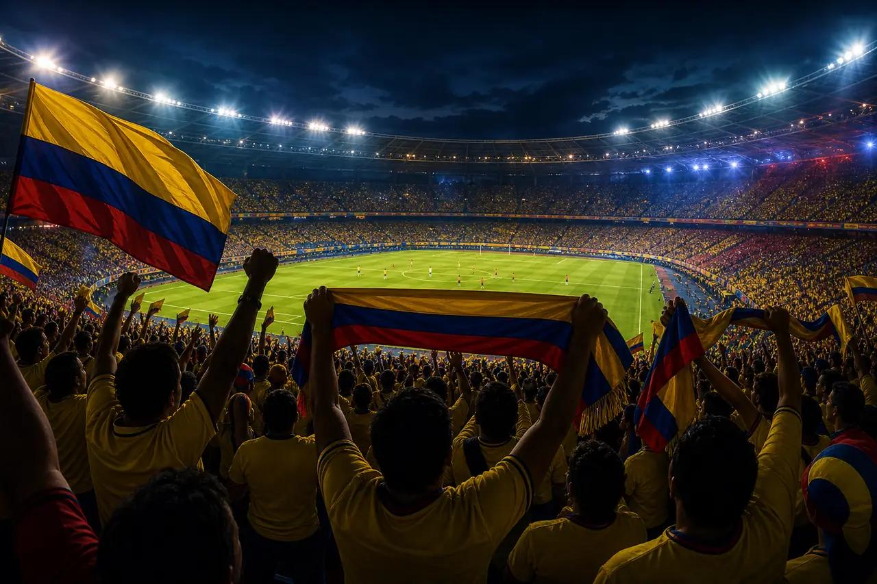 Hinchada colombiana en el estadio
